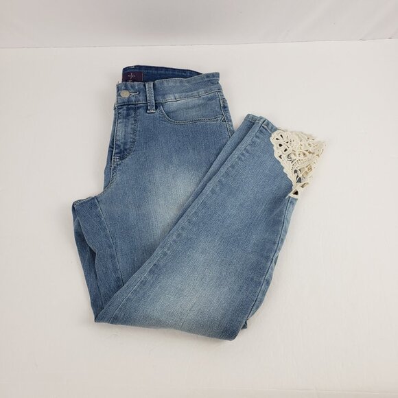 NYDJ 2P Lift Tuck Crochet Hem All Over Stretch Womens Doilie Ankle Jeans Pants - Picture 4 of 16